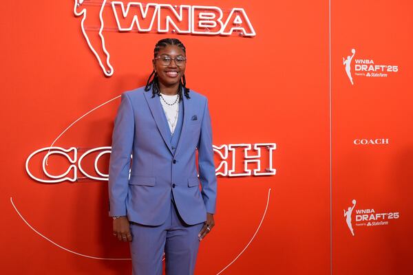 Maryland's Shyanne Sellers poses before the WNBA basketball draft, Monday, April 14, 2025, in New York. (AP Photo/Pamela Smith)