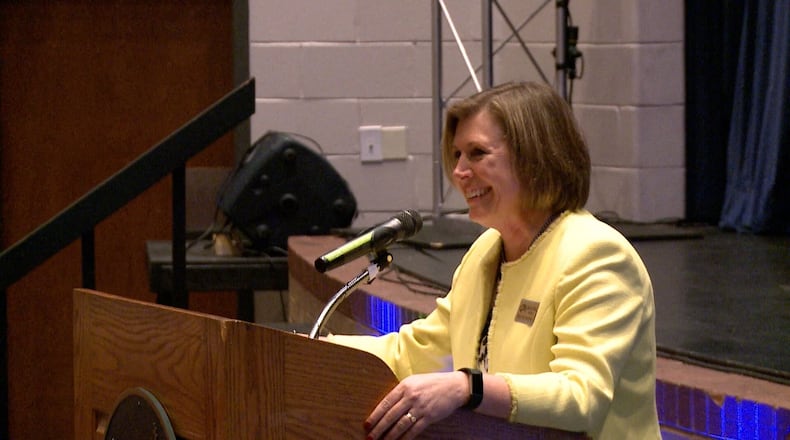 Collins Hill High School Principal Kerensa Wing was recently named the 2019 Georgia Principal of the Year in a surprise presentation by the Georgia Association of Secondary School Principals. COURTESY OF GWINNETT COUNTY PUBLIC SCHOOLS