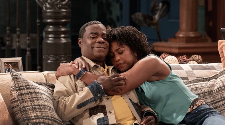Tracy Morgan (left) stars as Frank "Crutch" Crutchfield and Adrianna Mitchell co-stars as his daughter, Jamilah, in "Crutch," which is streaming on Paramount+. Mitchell grew up around metro Atlanta and graduated from Spelman College before moving to New York City to pursue her acting career. (Courtesy of JoJo Whilden/Paramount+)