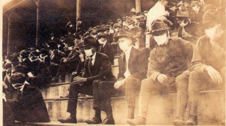 A photo of the stands of Grant Field at Georgia Tech during a game played during the 1918 season by Thomas Frederick Carter, then a student at Tech. The photo belongs to Carter's great grandson Andy McNeil, like his great-grandfather a Tech grad. (Courtesy Andy McNeil)
