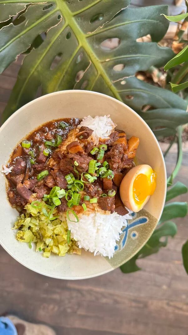 Mighty Hans’ pork belly over rice. (Courtesy of Mighty Hans)