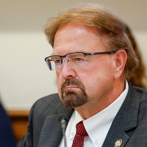 FILE - Rep. Chuck Edwards, R-N.C., listens to testimony as the House Judiciary Subcommittee on Oversight holds a field hearing on violent crime in Charlotte, N.C., Sept. 29, 2025. (AP Photo/Nell Redmond, File)