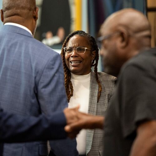 Ebony Parker reacts after her trial on felony child neglect charges was dismissed at Newport News Circuit Court in Newport News, Va., Thursday, May 21, 2026. (Peter Casey/The Virginian-Pilot via AP, Pool)