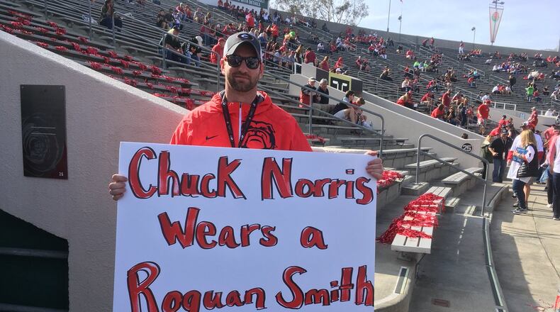 Sam Ferguson drove from Athens to Pasadena and arrived just in time for the game. Photo: Jennifer Brett
