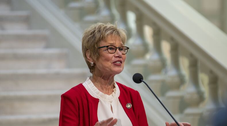 Dr. Kathy Toomey, Commissioner of the Georgia Department of Public Health, answers questions from the media during a COVID-19 update press conference at the Georgia State Capitol Building in Atlanta, Thursday, May 28, 2020. ALYSSA POINTER / ALYSSA.POINTER@AJC.COM