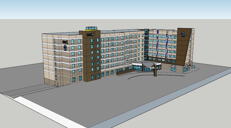 A rendering of the proposed Home2Suites and Tru hotel property to be located in College Park near the Georgia International Convention Center. Source: Starlight Hotel Group