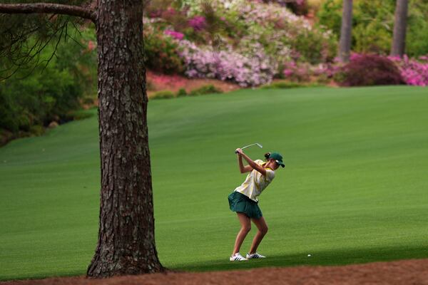Asterisk Talley hits on the 13th hole during the final round of the Augusta National Women's Amateur golf tournament Saturday, April 5, 2025, in Augusta, Ga. (AP Photo/Matt Slocum)