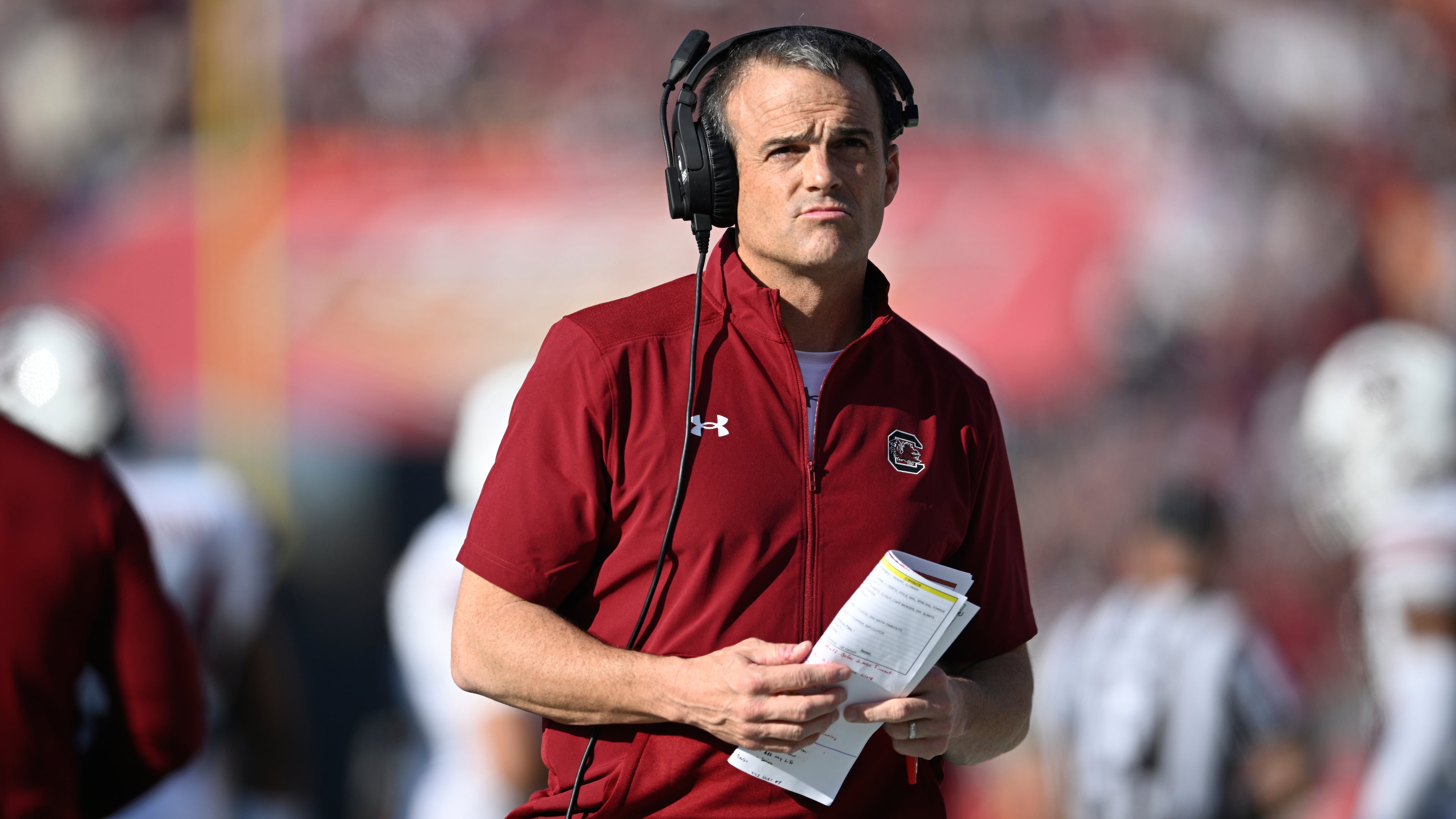 South Carolina head coach Shane Beamer looks on from the sideline during the first half of the Citrus Bowl NCAA college football game against Illinois, Tuesday, Dec. 31, 2024, in Orlando, Fla. (Phelan M. Ebenhack/AP)