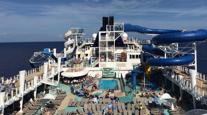 Norwegian Bliss is the new 168,028-ton, 4,004-passenger ship from Norwegian Cruise Line. Its signature features include a go-cart track and massive 180-degree observation deck. (Richard Tribou/Orlando Sentinel/TNS)