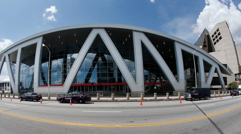 This July 6, 2017, file photo shows Philips Arena, home of the Atlanta Hawks NBA basketball team, in Atlanta. Philips Arena in Atlanta is being renamed for State Farm after a $192.5 million renovation. The Atlanta Hawks and the insurance company announced Wednesday, Aug. 29, 2018, they have reached a 20-year deal on the naming rights for the arena, which is currently in the final phase of its renovation.