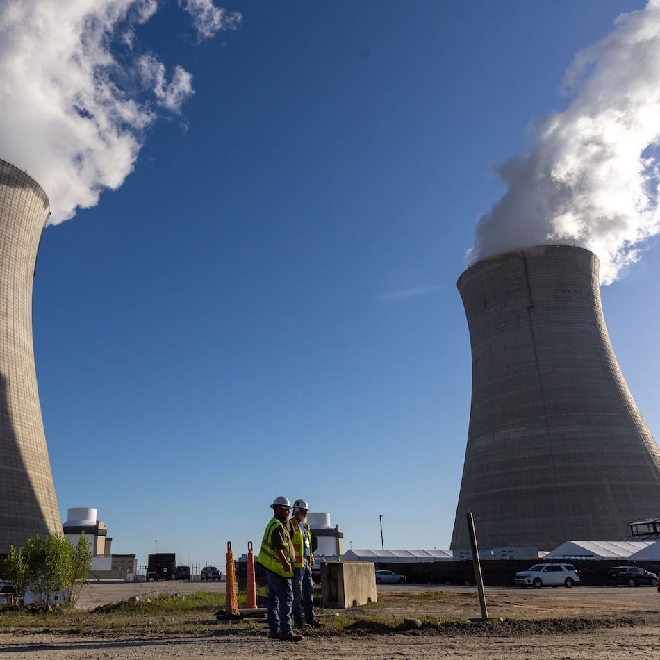 Cooling towers for Units 3 and 4 are seen at Plant Vogtle, operated by Georgia Power Co., in east Georgia's Burke County, May 29, 2024. (Arvin Temkar/AJC/TNS)