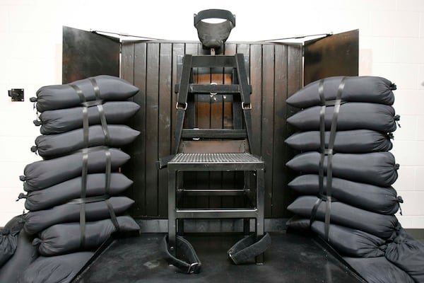 FILE - The execution chamber at the Utah State Prison is seen June 18, 2010, after Ronnie Lee Gardner was executed by firing squad. (AP Photo/Trent Nelson, Pool, File)