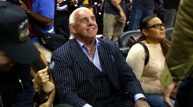 Former wrestler Ric Flair attends Game 3 of the 2017 NBA Finals between the Warriors and the Cavaliers at Quicken Loans Arena on June 7 in Cleveland, Ohio.