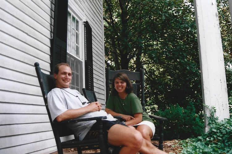 Heather and Steve pose in their first picture together on a porch in Heather's hometown of Madison. (Courtesy of Steve Leo)