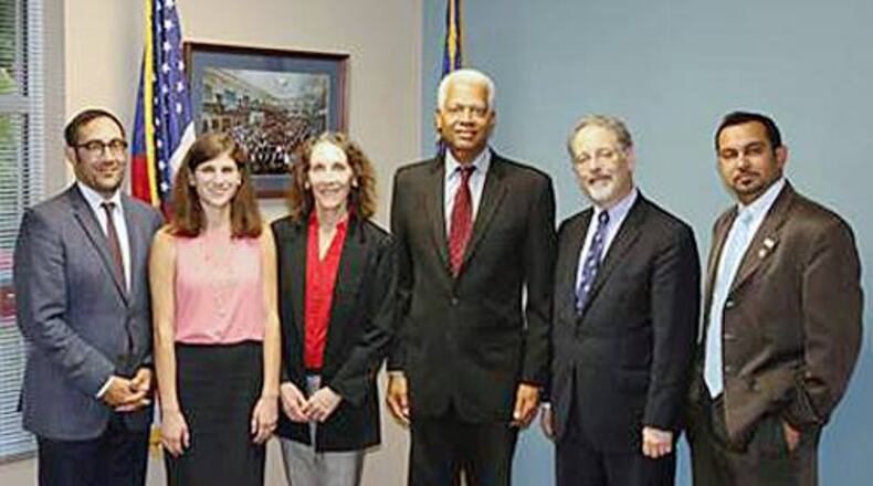 Rep. Hank Johnson meets with members of the Atlanta Jewish Committee, including director Dov Wilker, far right.