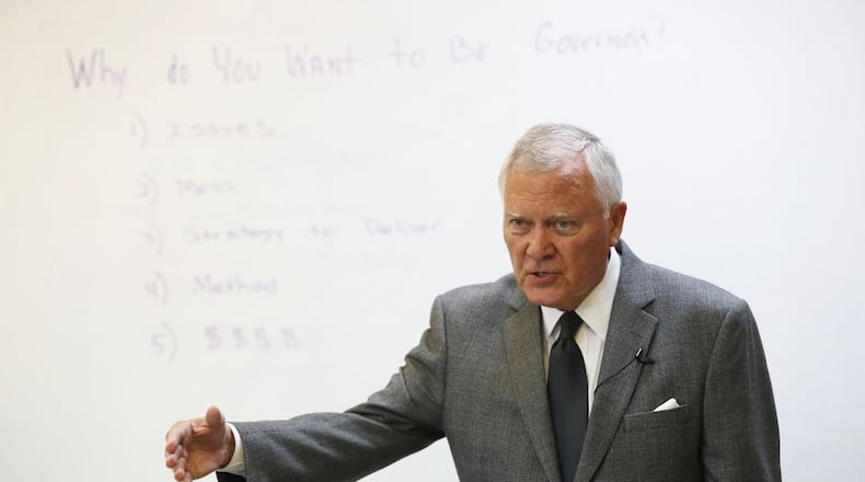 Former Gov. Nathan Deal lectures a class called “Road to Congress” Thursday, Oct. 17, 2019, at the University of North Georgia in Dahlonega. The state’s Board of Regents approved a proposal earlier this year to make the governor a professor teaching law and politics.