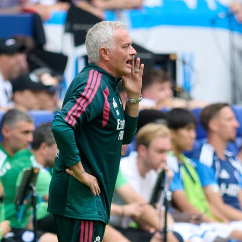 Mardrid's head coach Jose Mourinho shouts, during a pre-season soccer match between FC Schalke 04 and Real Madrid in Gelsenkirchen, Germany, Aug. 16, 2026. (Bernd Thissen/dpa via AP)