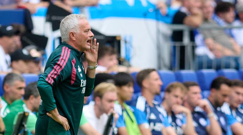 Mardrid's head coach Jose Mourinho shouts, during a pre-season soccer match between FC Schalke 04 and Real Madrid in Gelsenkirchen, Germany, Aug. 16, 2026. (Bernd Thissen/dpa via AP)