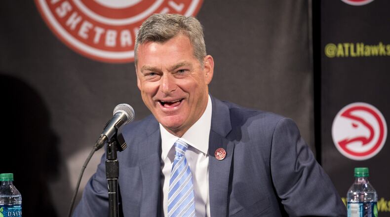 Atlanta Hawks new owner Tony Ressler speaks during a news conference to announce the sale of the NBA basketball team to an ownership group led by Ressler, Thursday, June 25, 2015, in Atlanta. (AP Photo/Todd Kirkland)