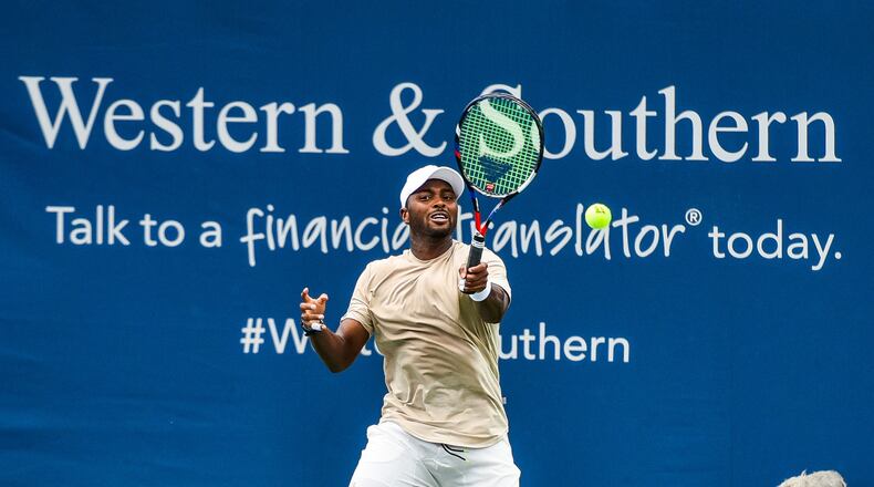 Donald Young (USA) returns a volley during his match against Tommy Paul (USA) Monday, Aug. 14 at the Western & Southern Open tennis tournament at Lindner Family Tennis Center in Mason. Paul won 6-4,7-6. NICK GRAHAM/STAFF