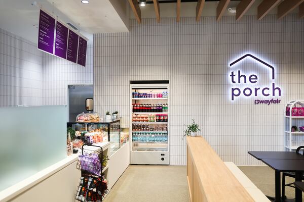 The Wayfair store in Atlanta has a cafe called the Porch with food and beverages, including beer and wine. (Abbey Cutrer/AJC)