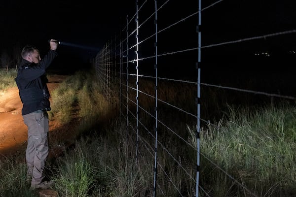 Dewet Ungerer, an AfriForum coordinator, patrols a road during a neighborhood and farm security watch operation in Bashewa area, near Pretoria, South Africa, March 27, 2025. (AP Photo/Alet Pretorius)