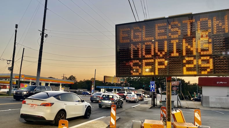 This sign is one of several this week warning drivers that on Sunday, Sept. 29, 2024, starting at 7 a.m. and for the next 12 hours, every child receiving care at Children’s Healthcare of Atlanta at Egleston at the Emory University Campus will be moved one by one by ambulance to a new hospital about 5 miles to its northwest. The new facility is at I-85 and North Druid Hills Road, and is called the Arthur M. Blank Hospital. State and local police will be watching traffic but do not yet plan to close roads.  Instead, motorists are advised to avoid the area Sunday. The move is to include roughly 310 children, from those in the ICU and the emergency room to those in regular medical beds and getting chemotherapy. (Ariel Hart/AJC)