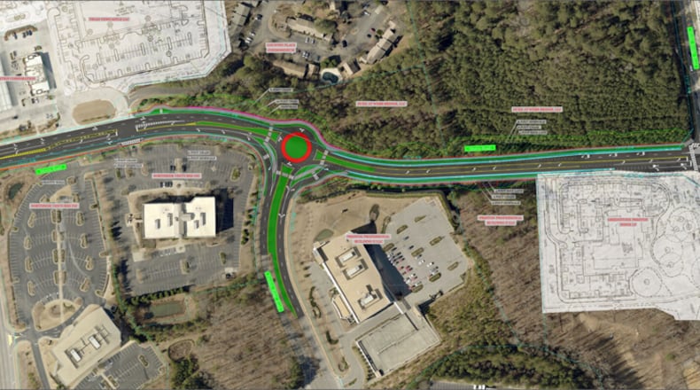 A roundabout at Morris and Preston Ridge roads is among $2.6 million in improvements in a contract approved by the Alpharetta City Council. CITY OF ALPHARETTA