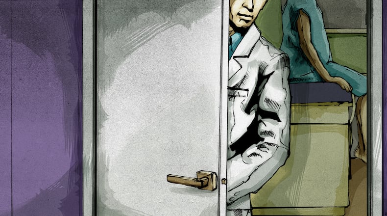 Under proposed Federation of State Medical Boards guidelines being voted on in a Zoom meeting Saturday, state boards should have power to sanction hospitals, health care systems and fellow doctors if they fail to report that a physician has been accused of sexually abusing a patient. Illustration by Ric Watkins for the AJC