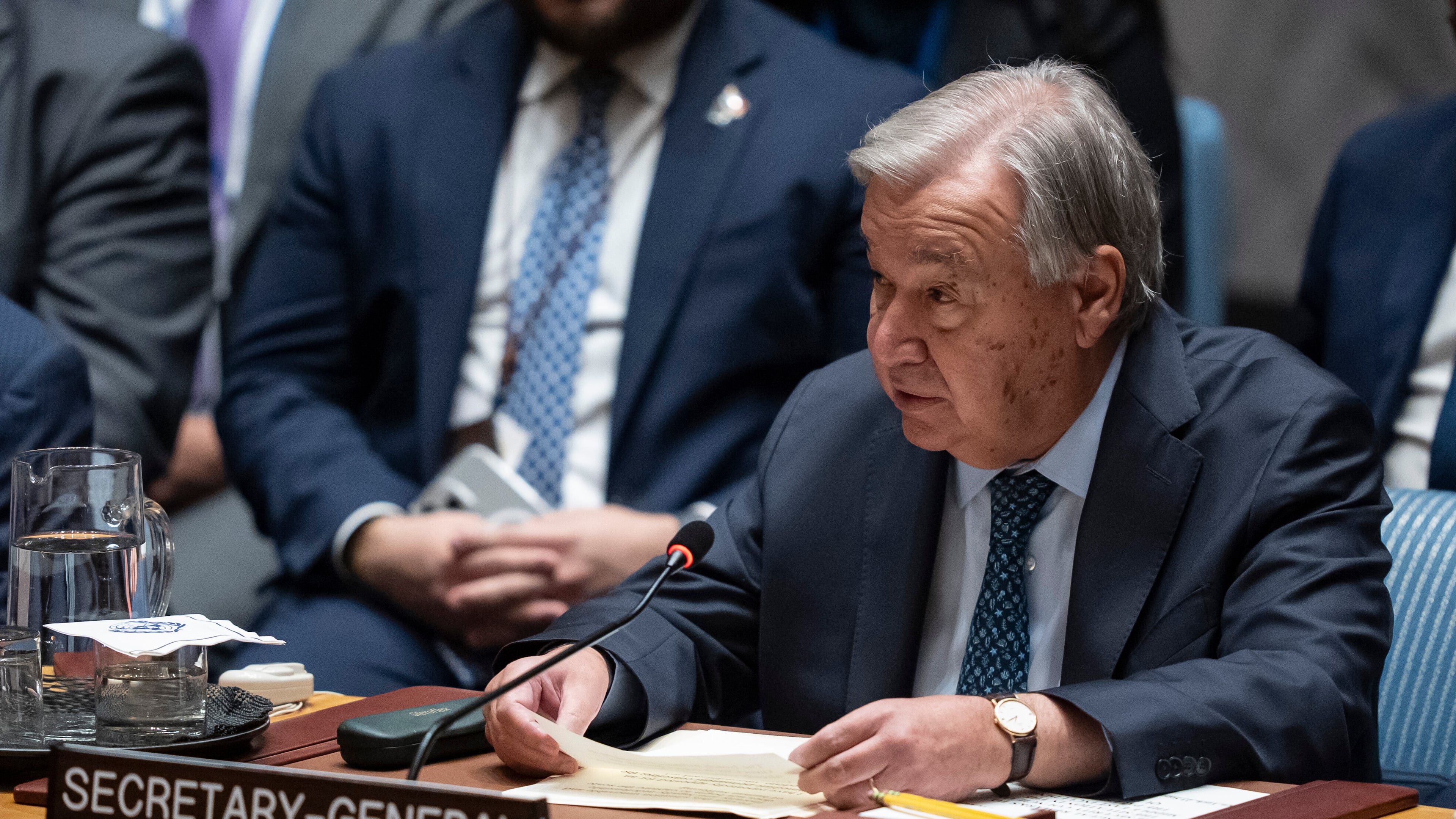 United Nations Secretary-General Antonio Guterres speaks during a Security Council meeting at the United Nations headquarters, Tuesday, Sept. 23, 2025, at U.N. headquarters. (AP Photo/Yuki Iwamura)