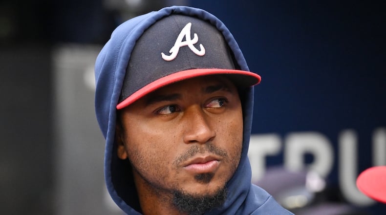 Atlanta Braves' second baseman Ozzie Albies is seen before the game against the New York Yankees during the first inning at Truist Park, Tuesday, August 15, 2023, in Atlanta. (Hyosub Shin / Hyosub.Shin@ajc.com)