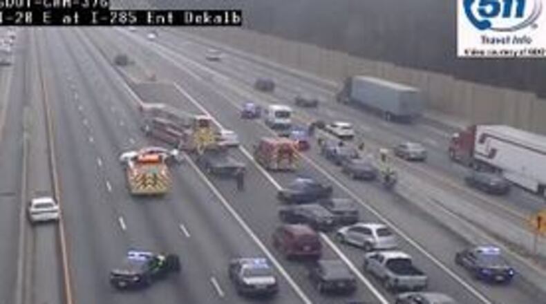 Six cars were involved in a crash on I-20 just before Wesley Chapel Road. (Credit: Georgia Department of Transportation)