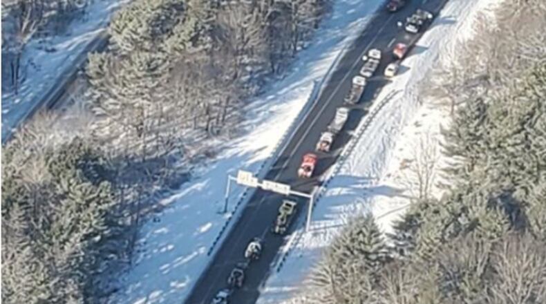 Up to 60 vehicles were involved in a crash Tuesday morning on a Maine interstate.
