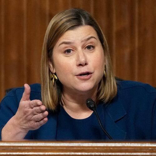 FILE - Sen. Elissa Slotkin, D-Mich., speaks during a hearing at the Capitol in Washington, Jan. 14, 2025. (AP Photo/Ben Curtis, File)