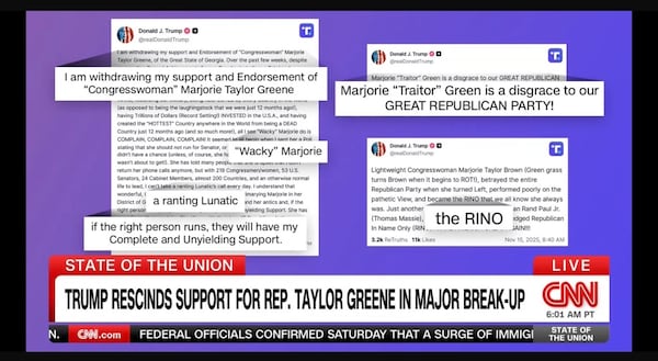 President Donald Trump has bashed Marjorie Taylor Greene on social media for her not being a team player. (CNN screenshot)