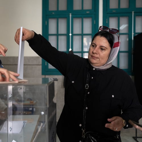 A woman casts her vote inside a polling station during the legislative elections in Rabat, Morocco, Wednesday, Sept. 23, 2026. (AP Photo/Mosa'ab Elshamy)