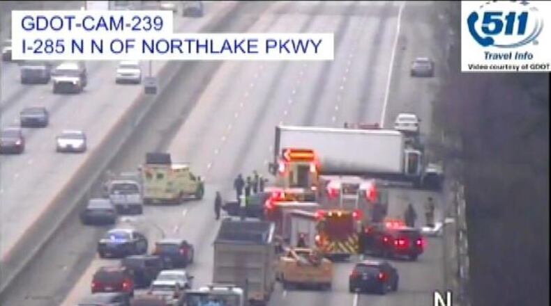 An accident involving two cars and one truck has shut down I-285 past Lavista Road. (Credit: Georgia Department of Transportation)