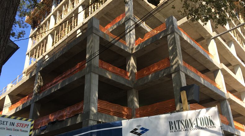 The site of the Northside Midtown Medical building on Saturday, a day after a worker died at the site. MARK NIESSE / MARK.NIESSE@AJC.COM