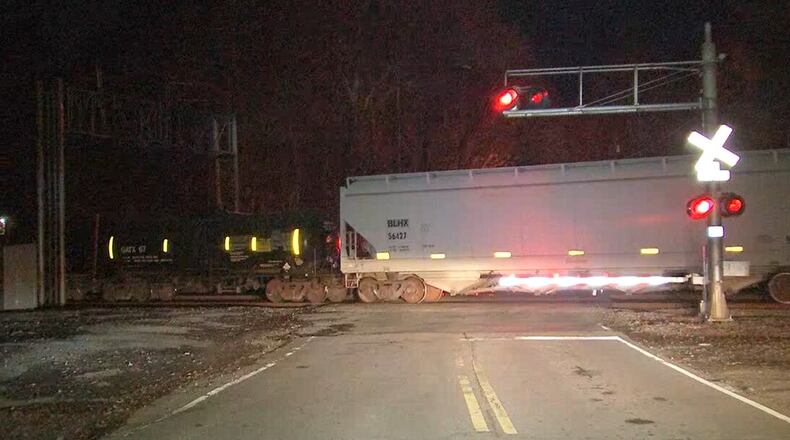 A train derailment in Hiram Saturday night has Main Street closed. (Photo: Channel 2 Action News)