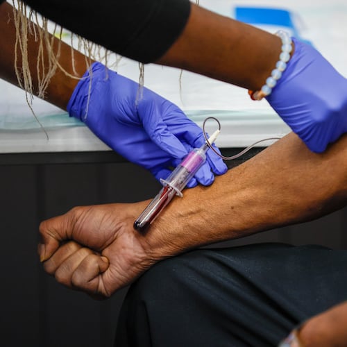 A phlebotomist conducted a blood screening in 2025 for a Rome, Ga., resident as part of a study led by researchers from Emory University’s Rollins School of Public Health. The study investigates the presence of ‘forever chemicals’ (PFAS). (Miguel Martinez/AJC)