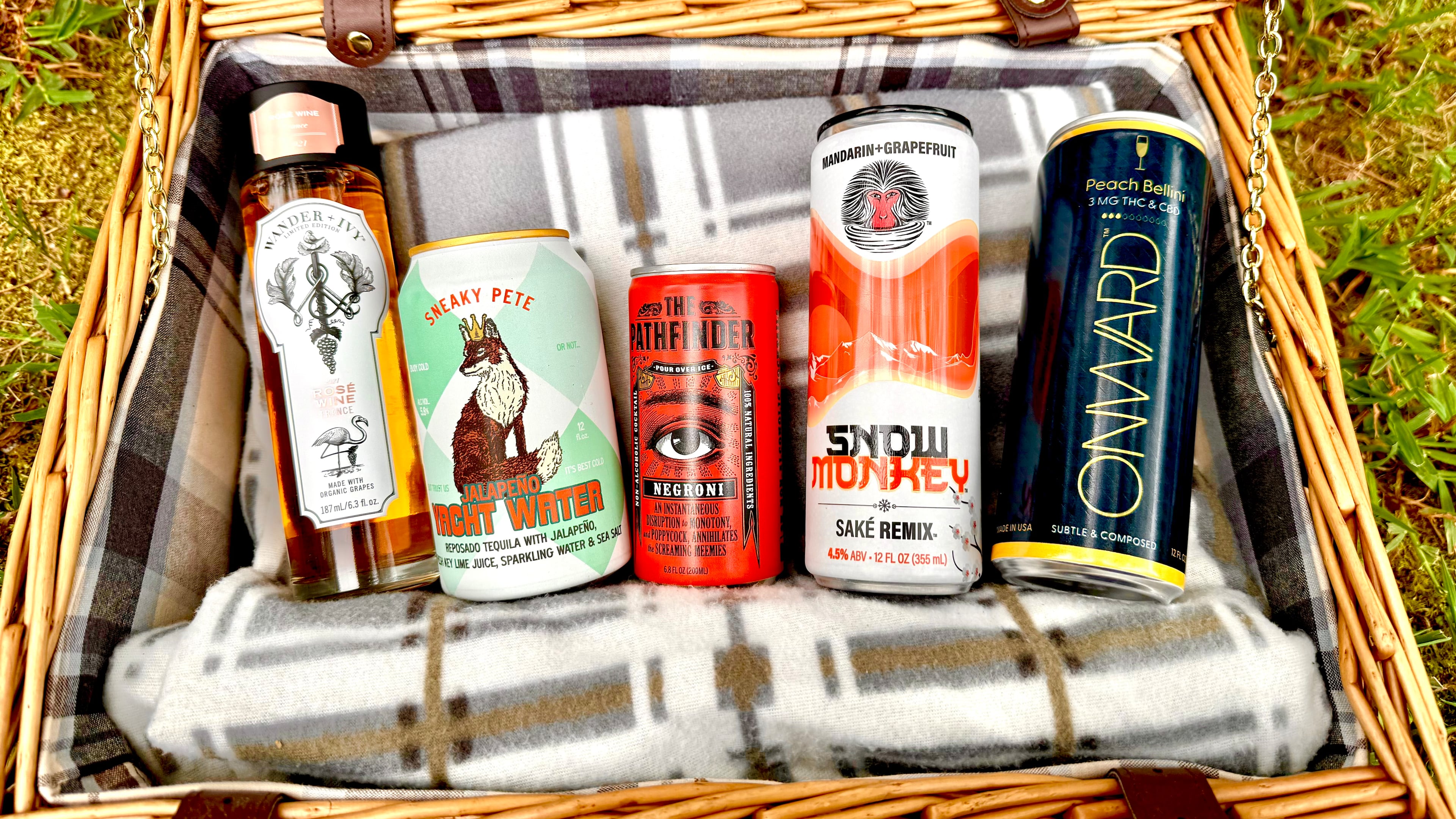A half dozen of our new favorite ready-to-drink cans and a single-serving bottle of wine are perfect for spontaneous moments that call for a beverage. (Angela Hansberger for the AJC)