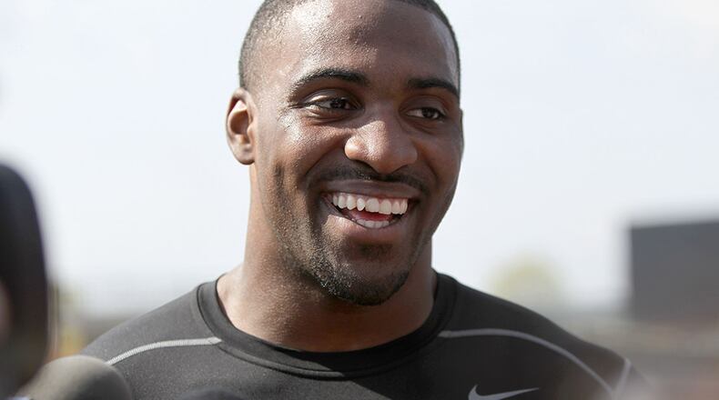 Former Georgia linebacker Jordan Jenkins addresses questions about his performance at Pro Day, Wednesday, March 16, 2016, in Athens. Jenkins was one of 20 former players participating.