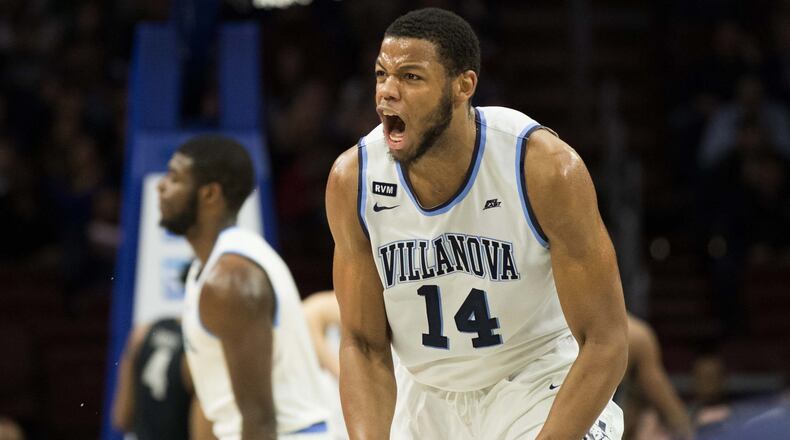 Villanova Wildcats forward Omari Spellman (reacts to a score against the Georgetown Hoyas.