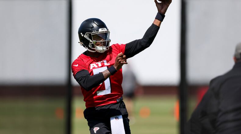 Atlanta Falcons quarterback Michael Penix Jr. during the team's rookie minicamp at the Atlanta Falcons Training Camp on Friday, May 10, 2024, in Flowery Branch, Georgia. (Jason Getz/The Atlanta Journal-Constitution/TNS)