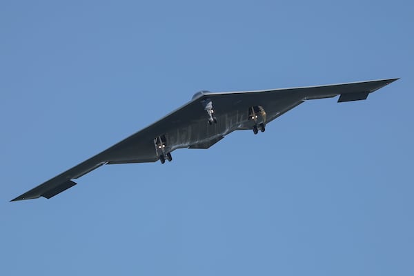 A B-2 bomber arrives at Whiteman Air Force Base Mo., Sunday, June 22, 2025, after returning from a massive strike on Iranian nuclear sites on Saturday. (AP Photo/David Smith)