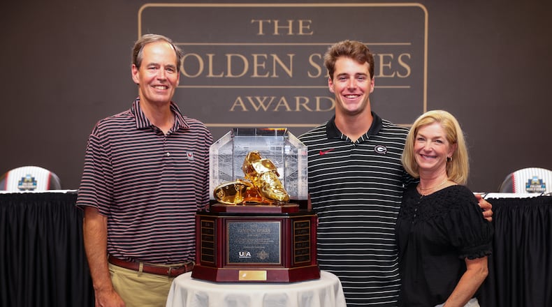 Charlie Condon and family during the Golden Spikes Award at Charles Schwab Field in Omaha, Ne., on Saturday, June 22, 2024. (Kari Hodges/UGAAA)