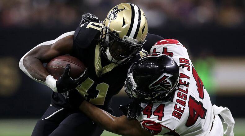 The Saints' Alvin Kamara had 32 rushing yards on 12 carries against the Falcons in their last meeting on Dec. 24, 2017, at Mercedes-Benz Superdome in New Orleans.