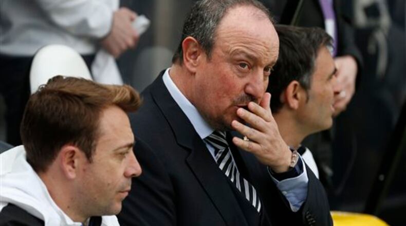 Newcastle United manager Rafael Benitez during the Barclays Premier League match at St James' Park, Newcastle. during the English Premier League soccer match between Newcastle United and Tottenham Hotspur at St James' Park stadium in Newcastle, England. Sunday May 15, 2016. (Owen Humphreys/PA via AP) UNITED KINGDOM OUT - NO SALES - NO ARCHIVE