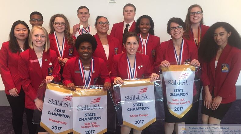Sandy Creek High students display their medals from the state SkillsUSA competition.