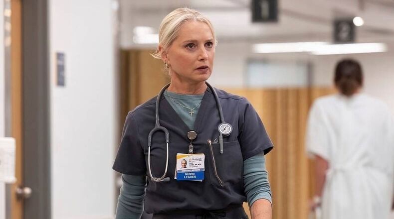 This image released by HBO shows Katherine LaNasa in a scene from "The Pitt." (HBO via AP)